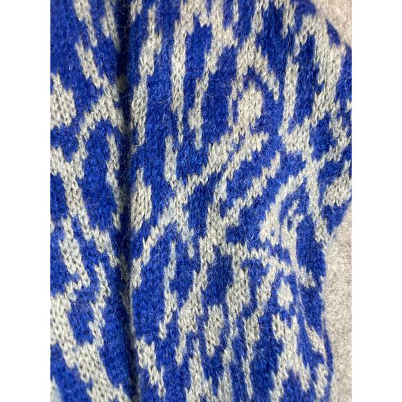 VINTAGE 80s Benetton Sweater Women XL Blue Abstract Knit Pullover Jumper Mohair - Picture 5 of 6